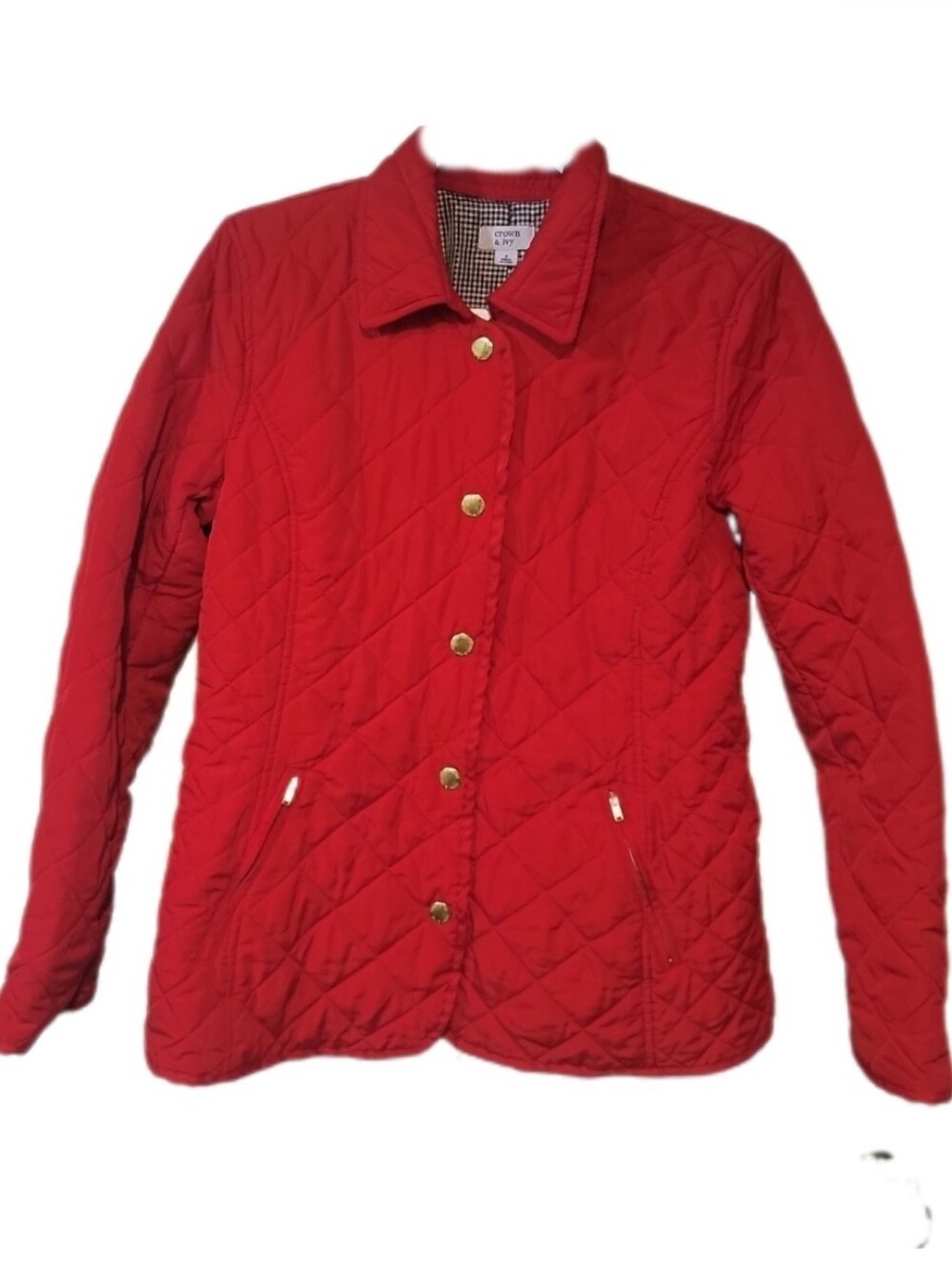 Crown & Ivy Red Quilted Long Sleeve Snap Barn Preppy Jacket Women's Small